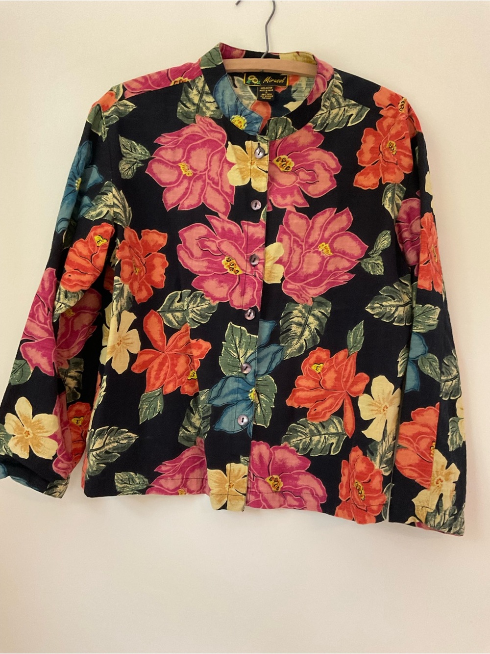 Mirasol Floral blazer Button-Up Pink, Black, Blue, Yellow, Green collarless